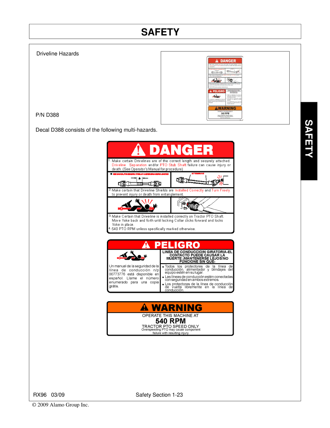 Alamo RX96 manual Safety 