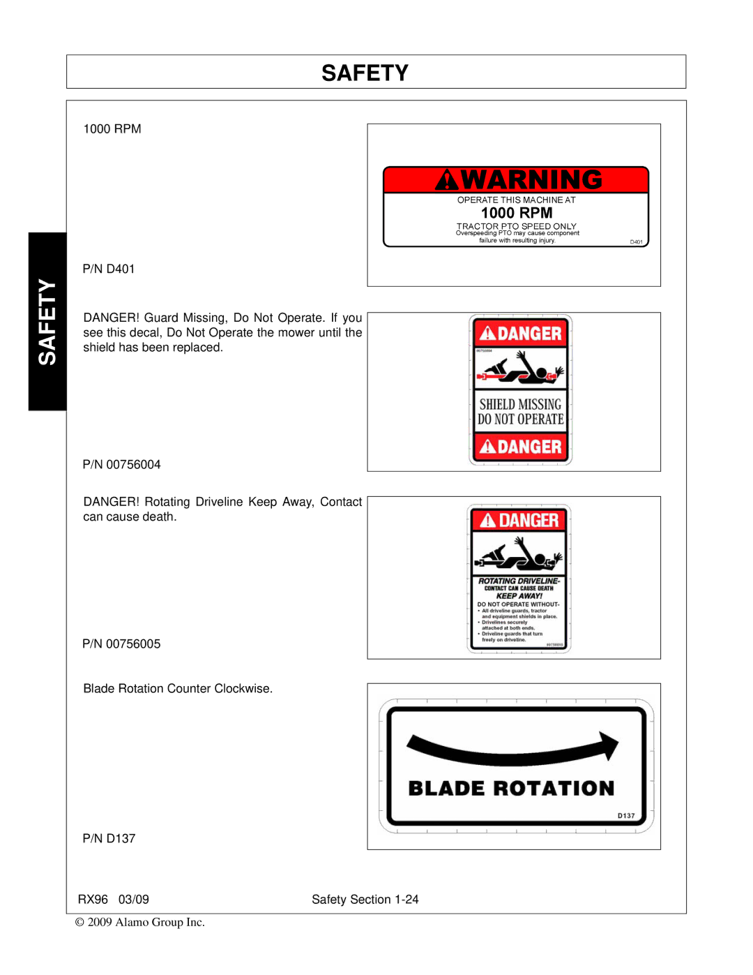 Alamo RX96 manual Safety 