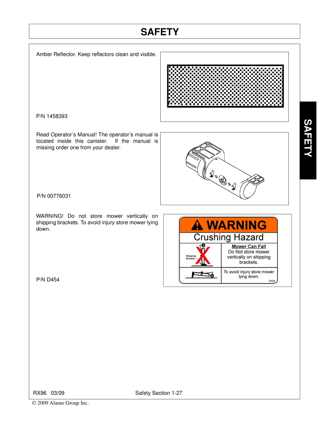 Alamo RX96 manual Safety 