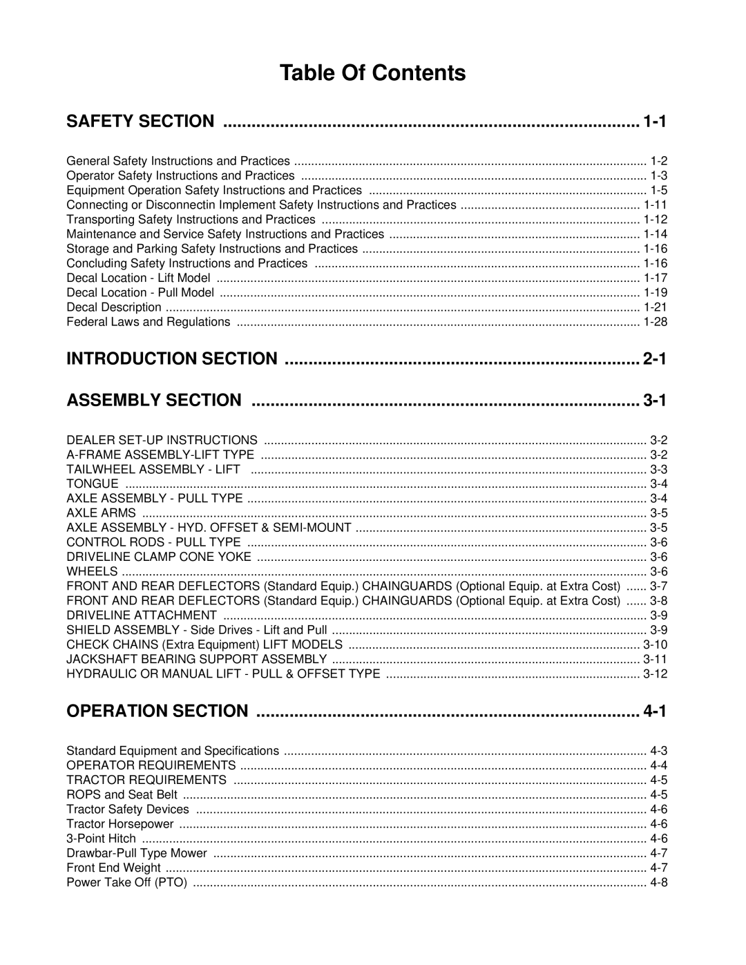 Alamo RX96 manual Table Of Contents 