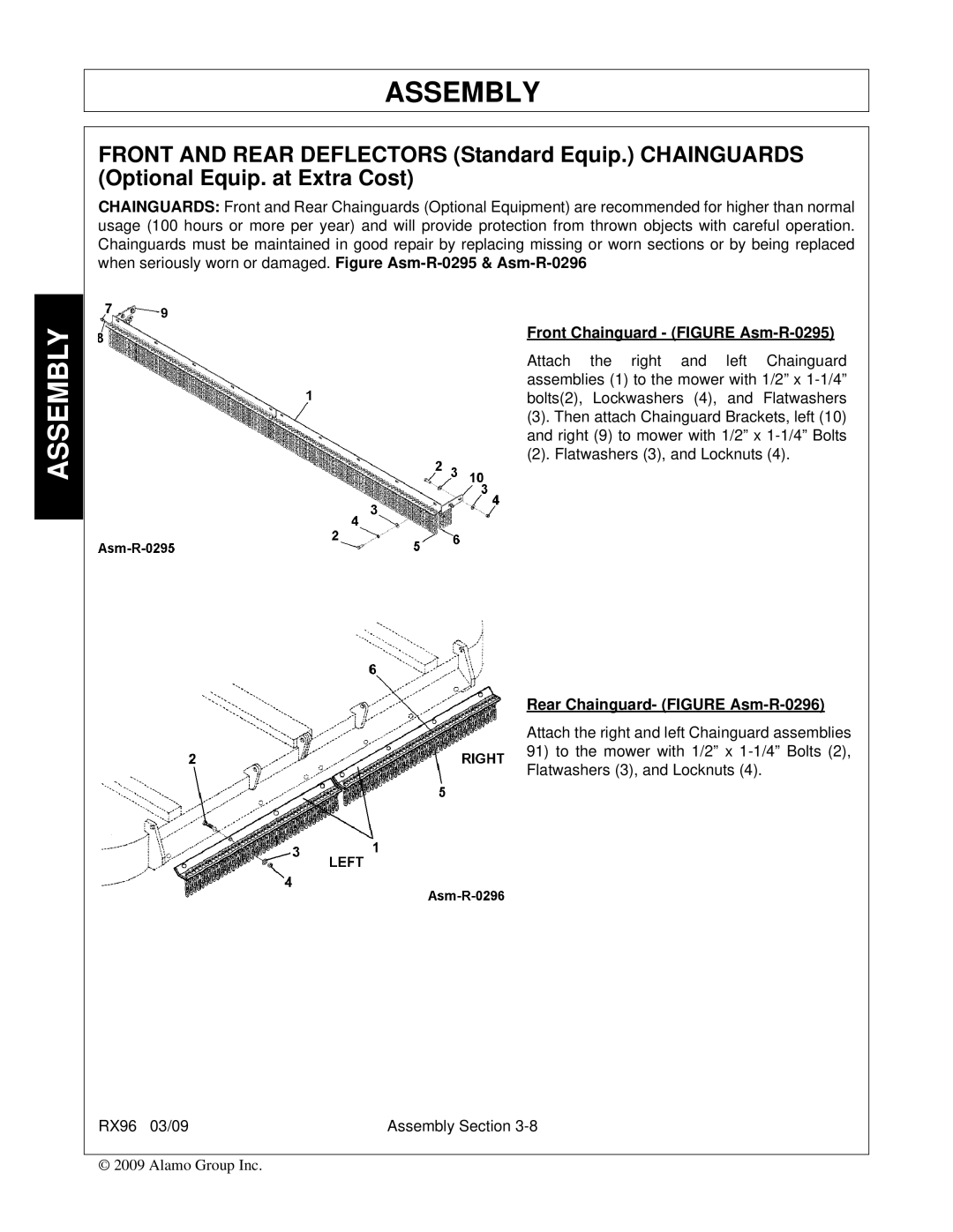 Alamo RX96 manual Front Chainguard Figure Asm-R-0295, Rear Chainguard- Figure Asm-R-0296 