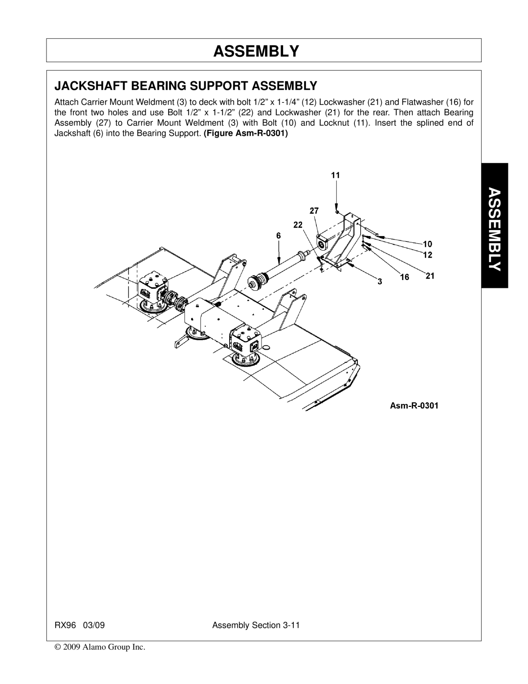 Alamo RX96 manual Jackshaft Bearing Support Assembly 