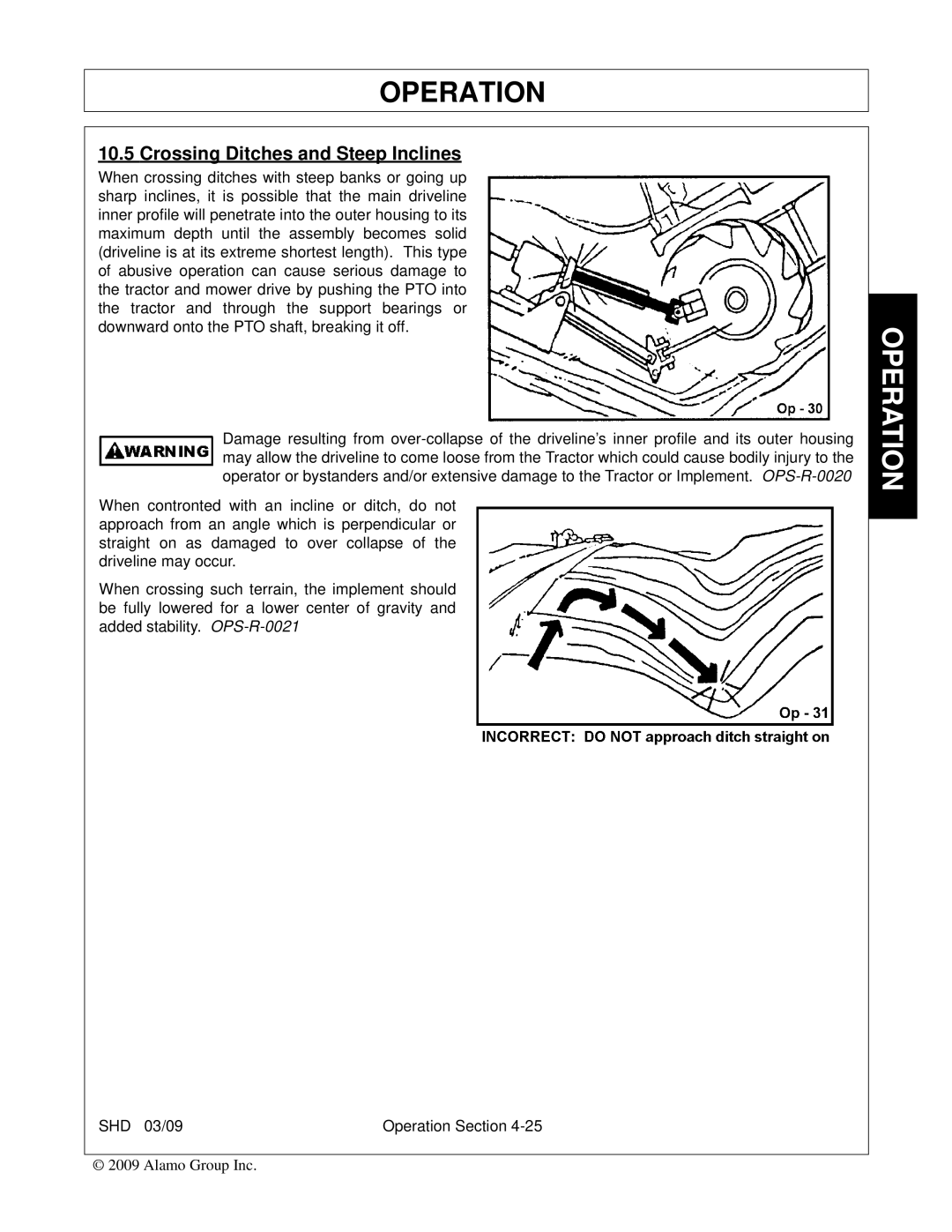 Alamo SHD88, SHD96, SHD74, SHD62 manual Crossing Ditches and Steep Inclines 