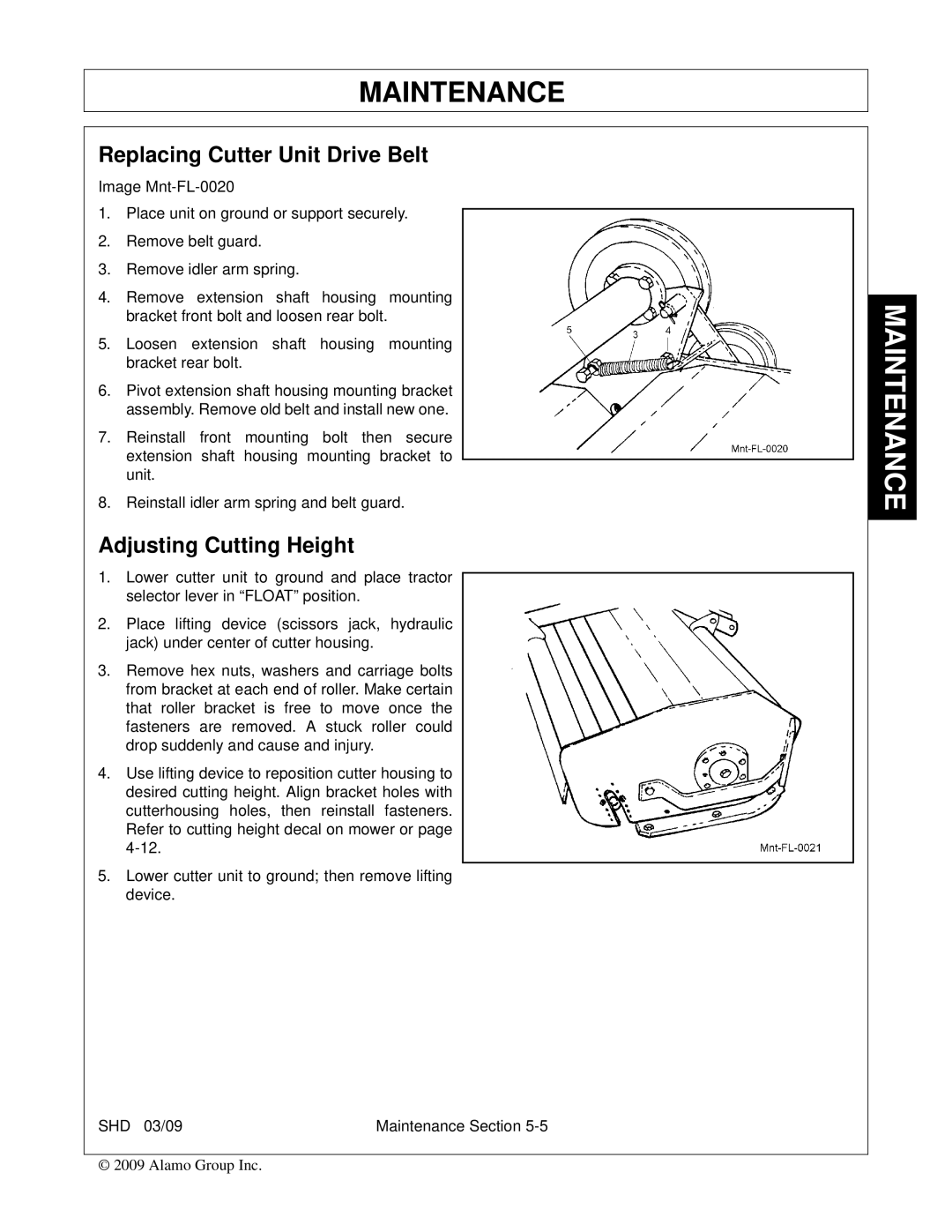 Alamo SHD88, SHD96, SHD74, SHD62 manual Replacing Cutter Unit Drive Belt, Adjusting Cutting Height 