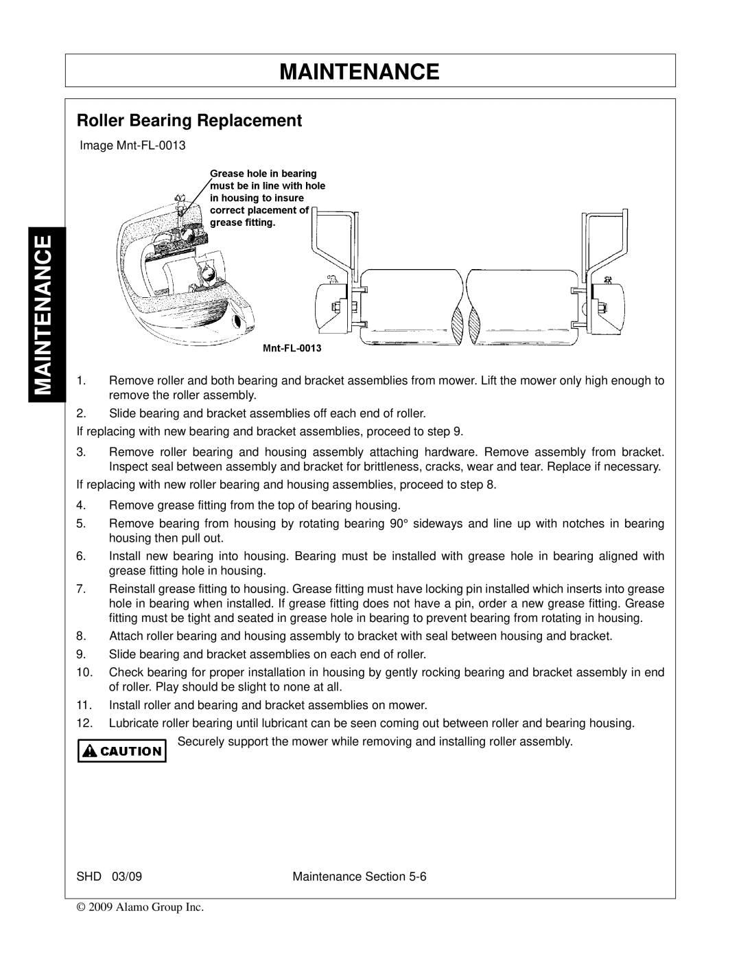 Alamo SHD96, SHD74, SHD62, SHD88 manual Roller Bearing Replacement 