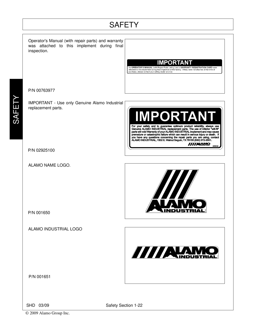 Alamo SHD96, SHD74, SHD62, SHD88 manual Alamo Name Logo Alamo Industrial Logo 