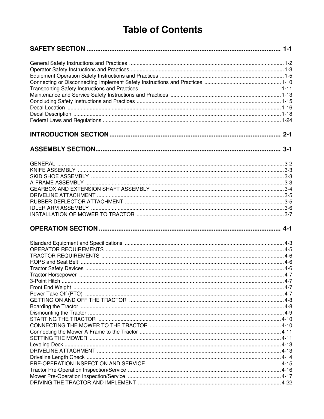 Alamo SHD74, SHD96, SHD62, SHD88 manual Table of Contents 