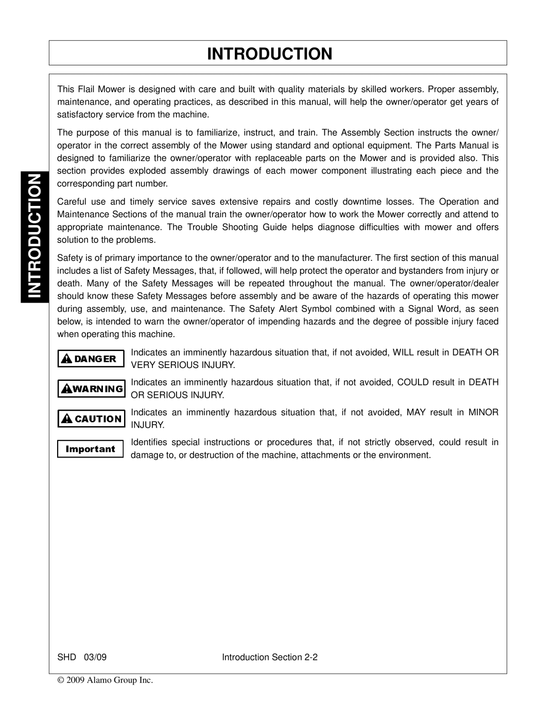 Alamo SHD96, SHD74, SHD62, SHD88 manual Introduction 