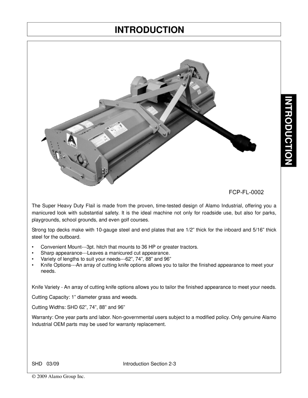 Alamo SHD74, SHD96, SHD62, SHD88 manual Introduction 