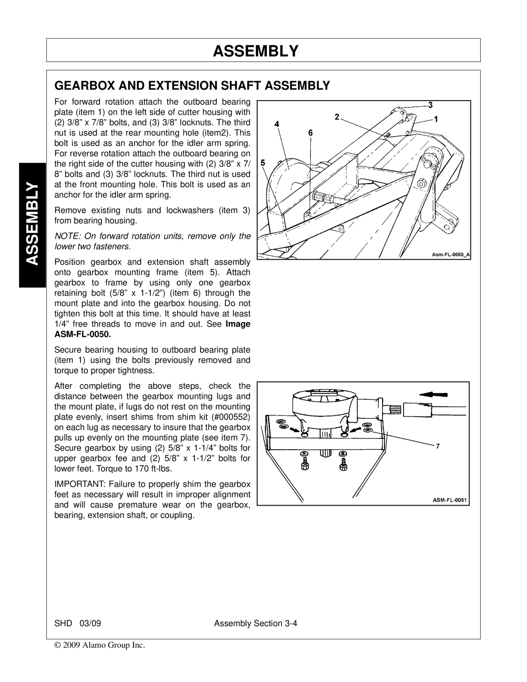 Alamo SHD62, SHD96, SHD74, SHD88 manual Gearbox and Extension Shaft Assembly, ASM-FL-0050 