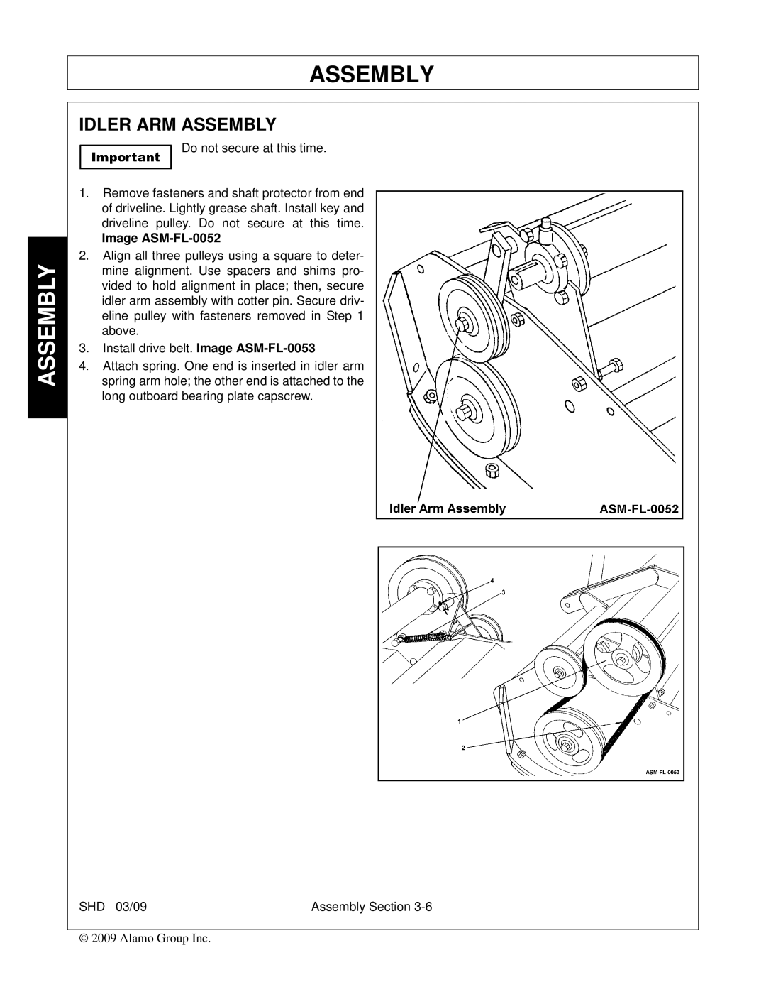 Alamo SHD96, SHD74, SHD62, SHD88 manual Idler ARM Assembly, Image ASM-FL-0052 