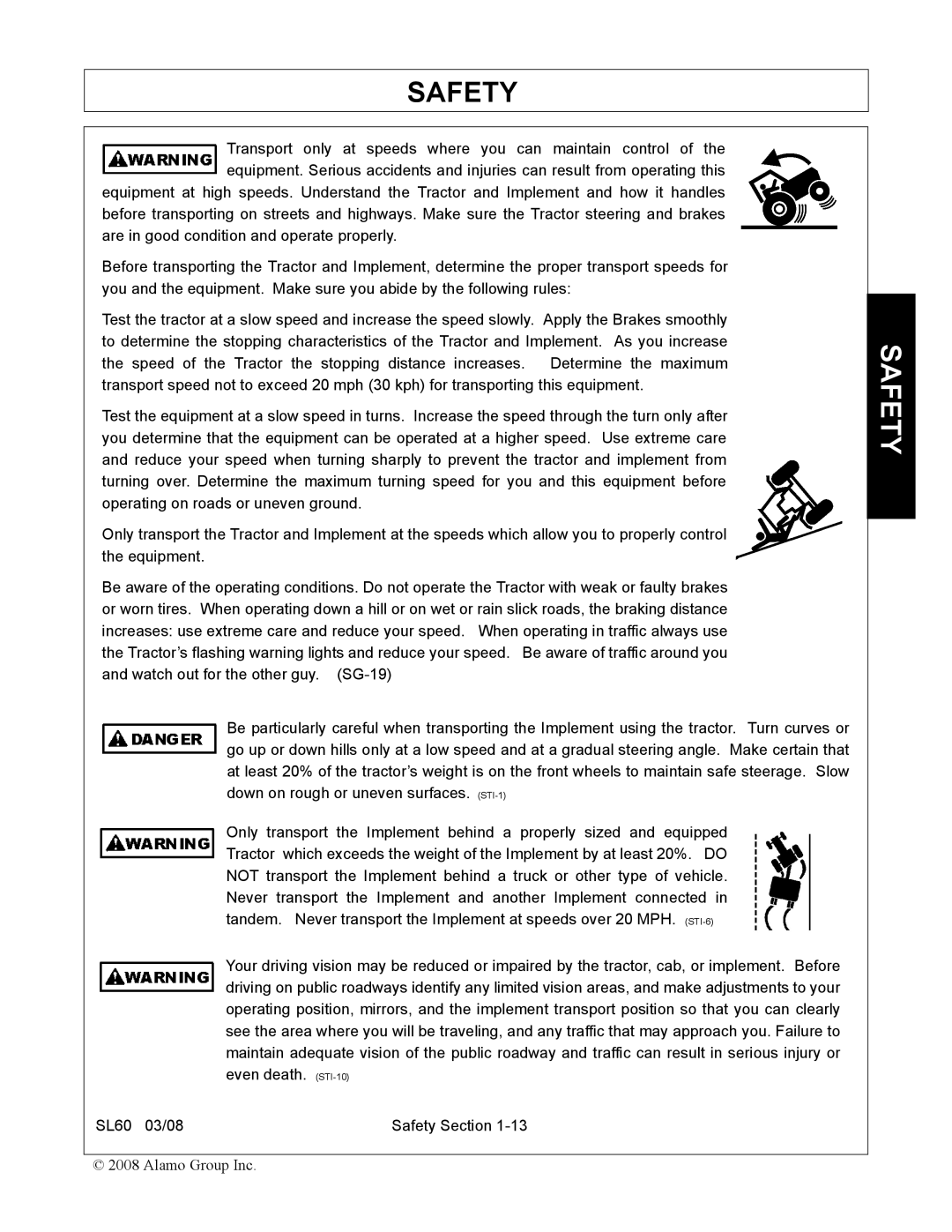 Alamo SL60 manual Safety 