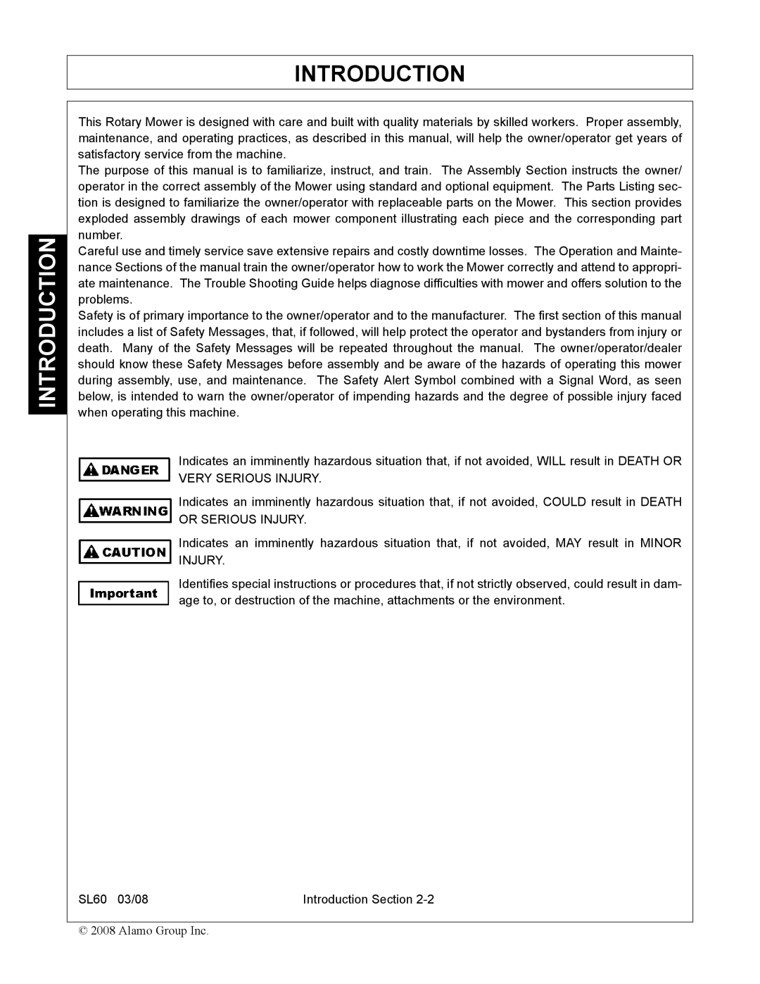 Alamo SL60 manual Introduction 