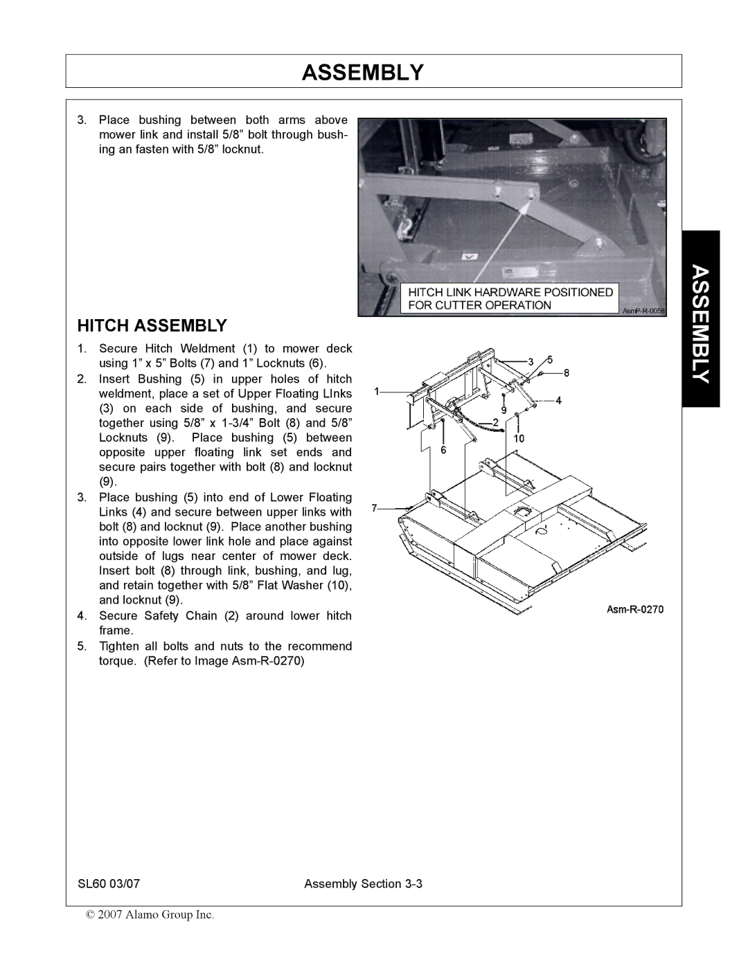 Alamo SL60 manual Hitch Assembly 