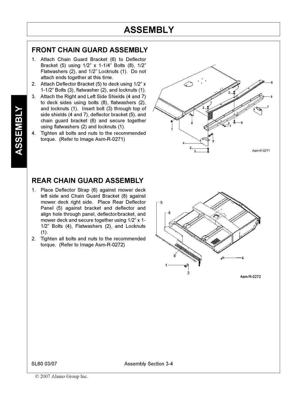 Alamo SL60 manual Front Chain Guard Assembly, Rear Chain Guard Assembly 