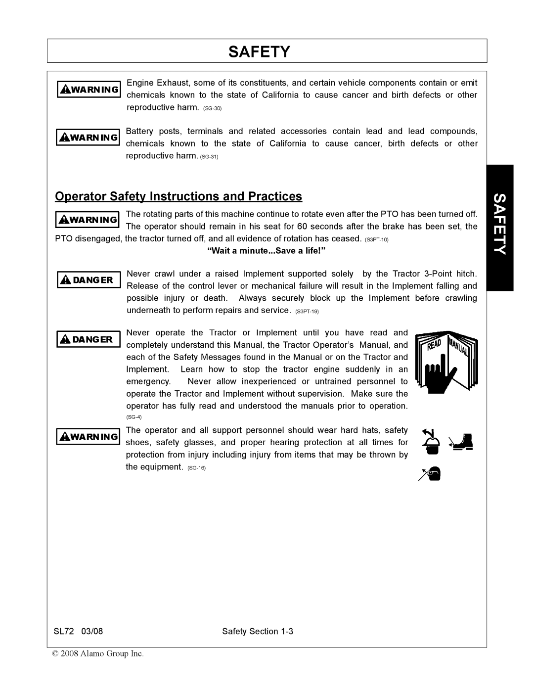 Alamo SL72 manual Operator Safety Instructions and Practices 