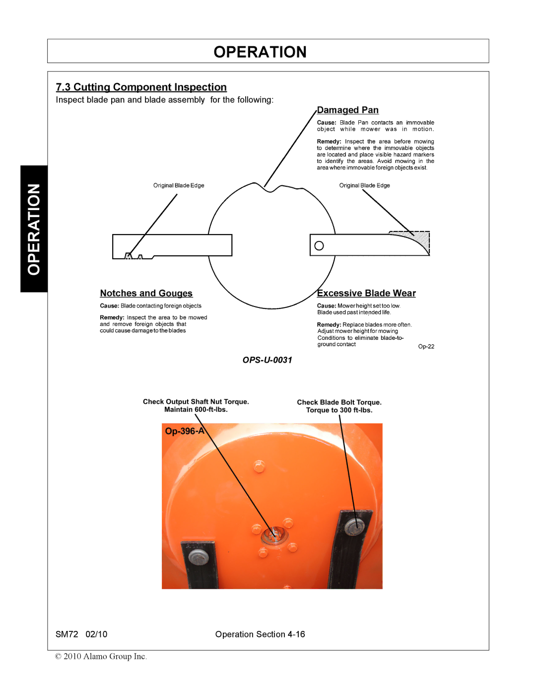 Alamo SM72 manual Cutting Component Inspection 