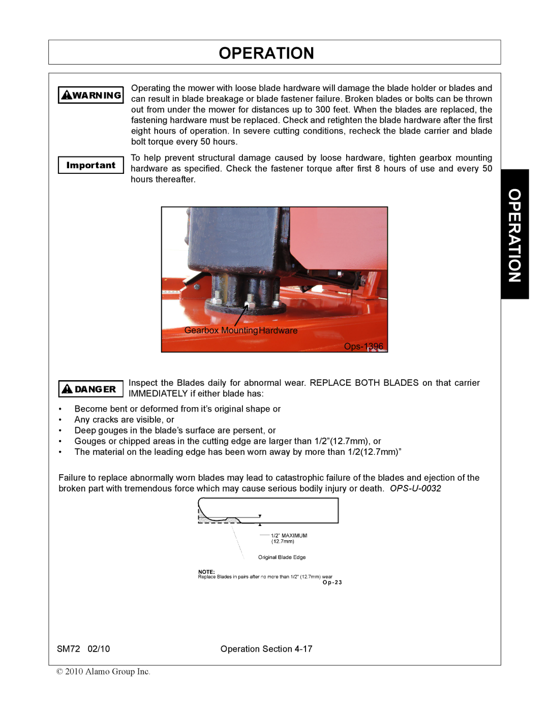 Alamo SM72 manual Operation 