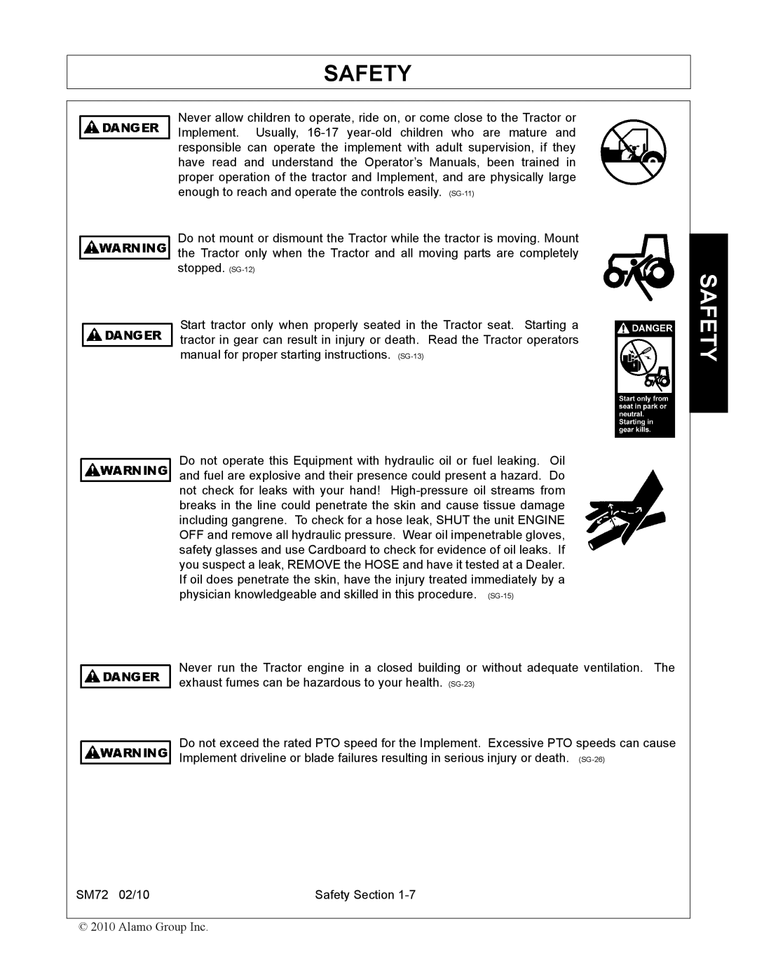 Alamo SM72 manual Safety 