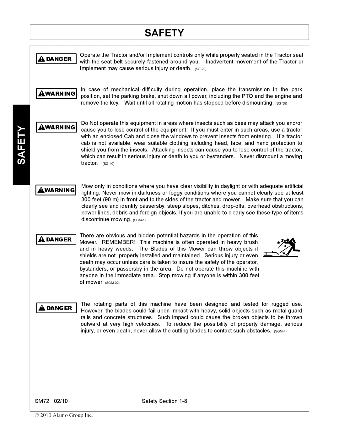 Alamo SM72 manual Safety 