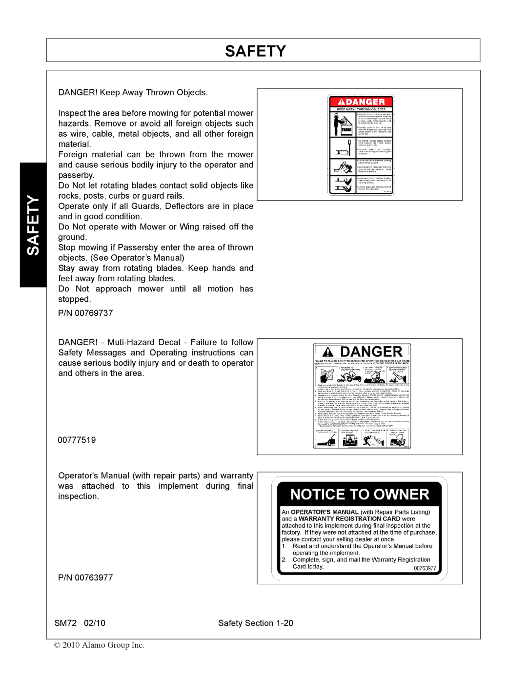 Alamo SM72 manual Safety 