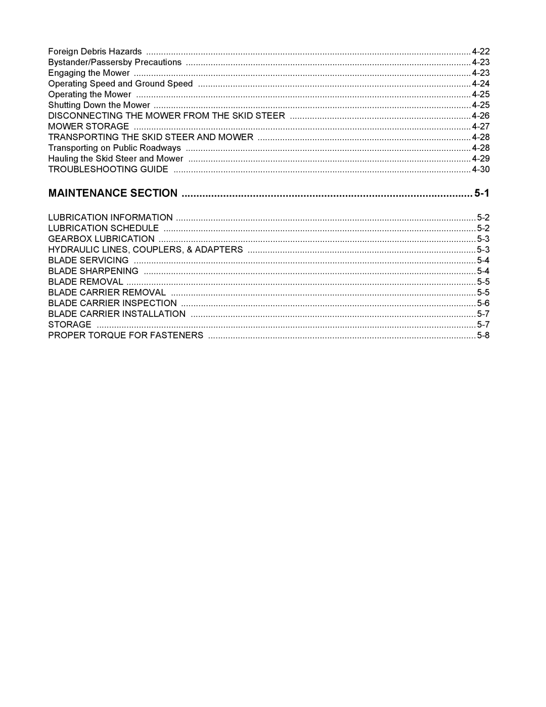 Alamo SM72 manual Maintenance Section 