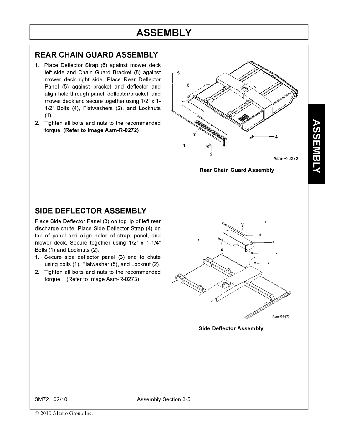 Alamo SM72 manual Rear Chain Guard Assembly, Side Deflector Assembly 