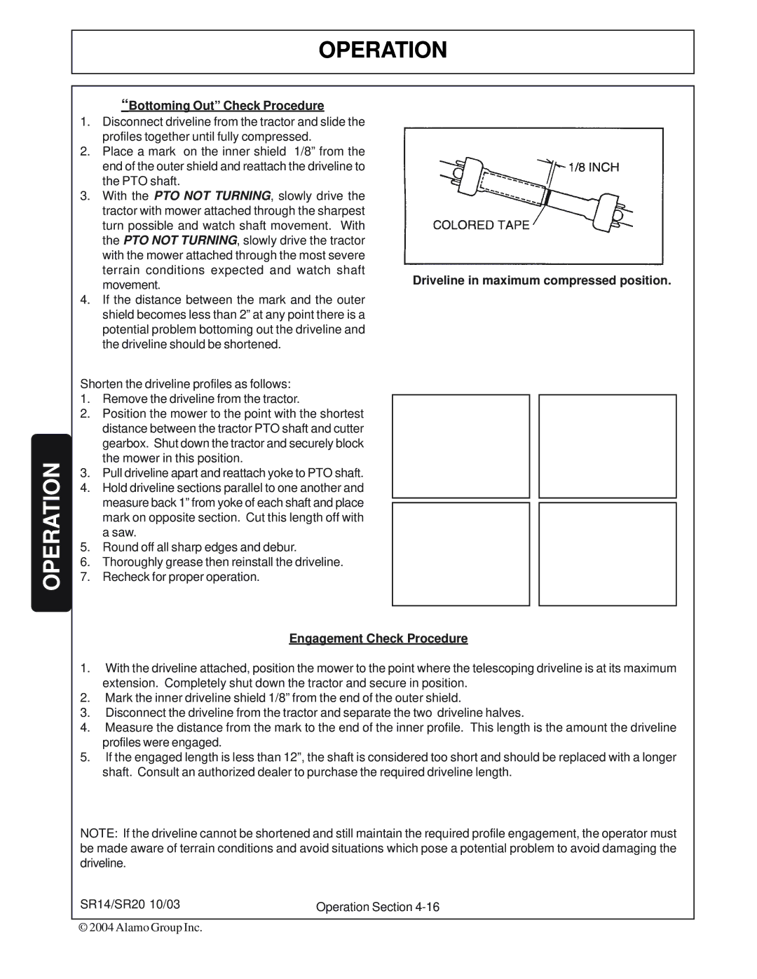 Alamo SR20, SR14 manual Bottoming Out Check Procedure 