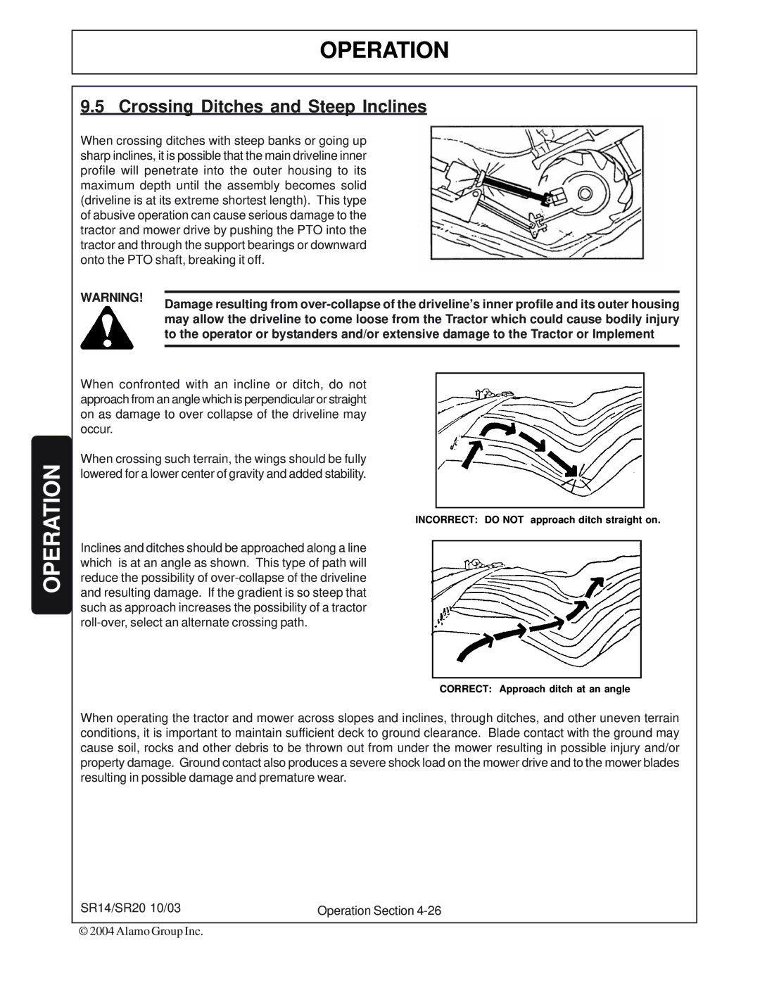 Alamo SR20, SR14 manual Crossing Ditches and Steep Inclines 