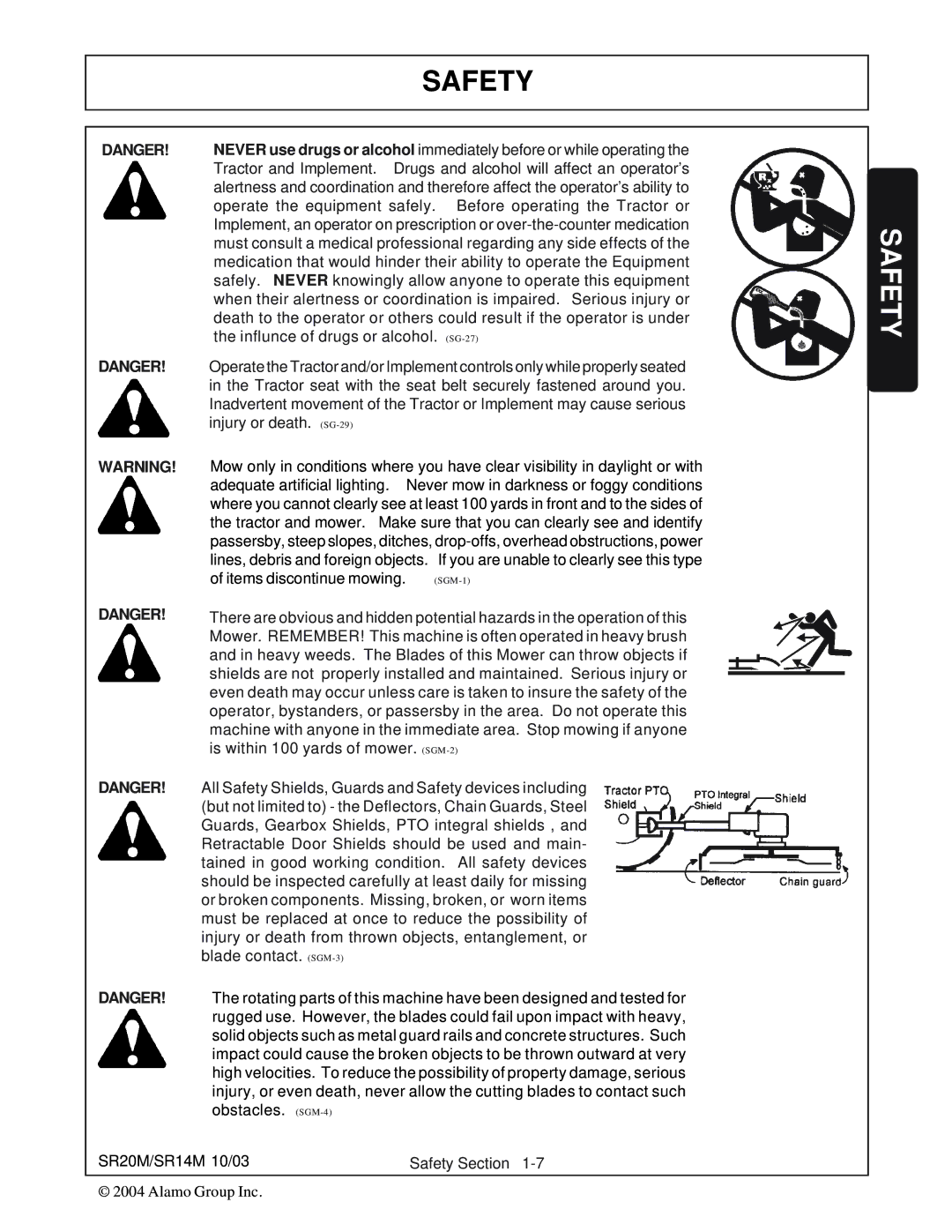 Alamo SR14, SR20 manual Influnce of drugs or alcohol. SG-27 