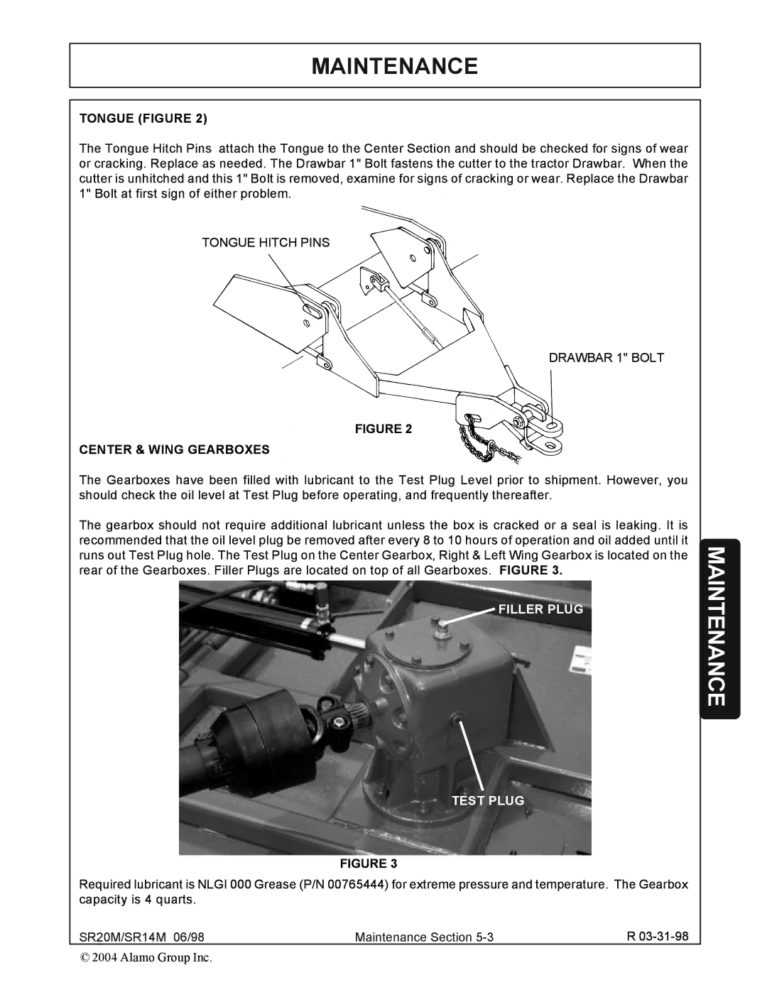 Alamo SR14, SR20 manual Tongue Figure, Center & Wing Gearboxes 