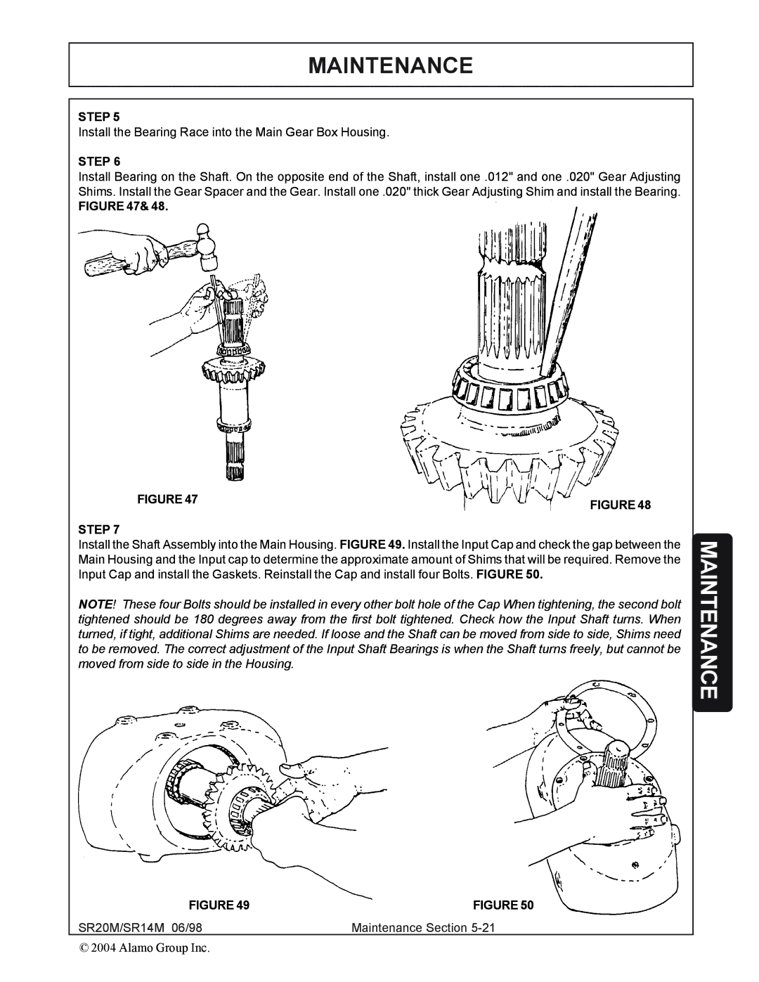 Alamo SR14, SR20 manual Install the Bearing Race into the Main Gear Box Housing 