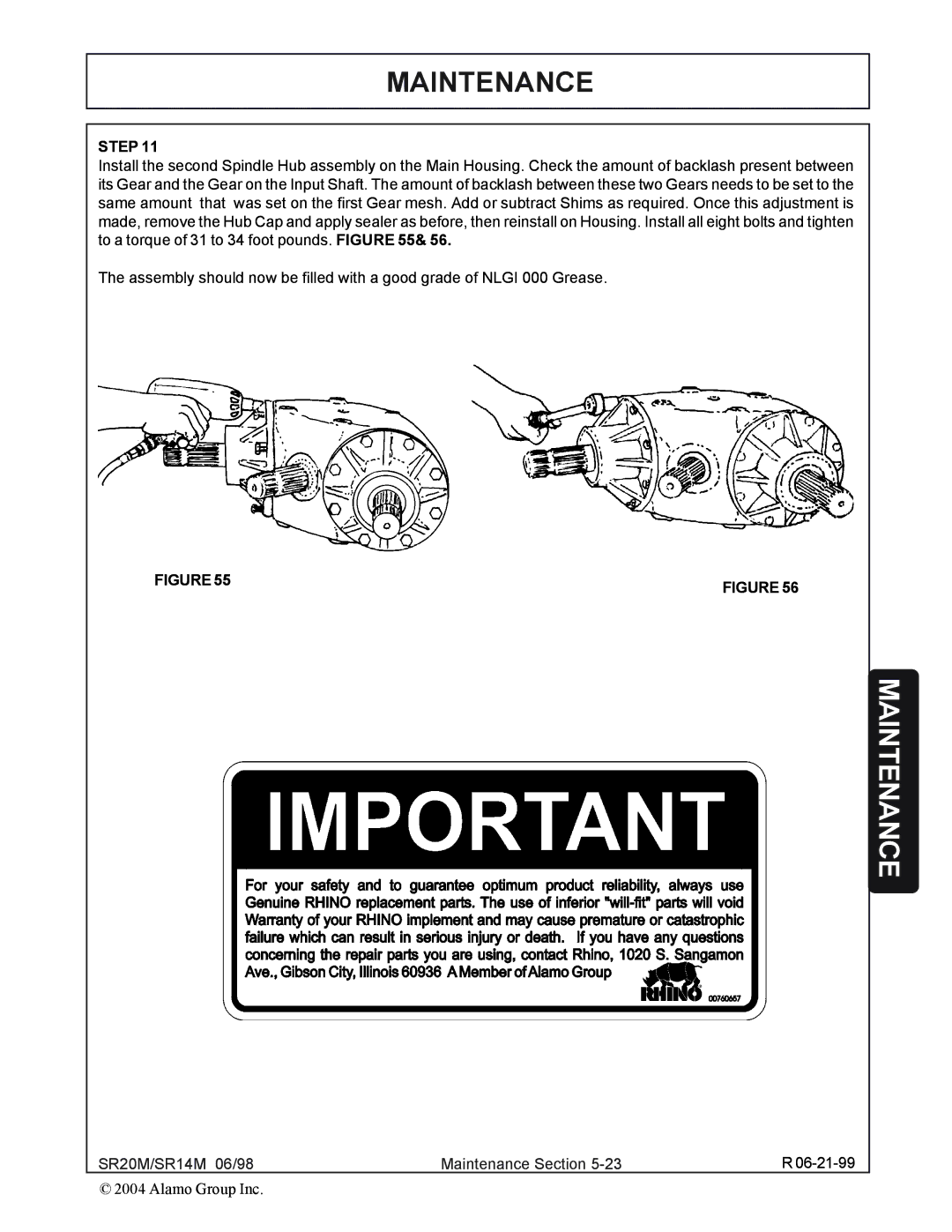 Alamo SR14, SR20 manual Maintenance 