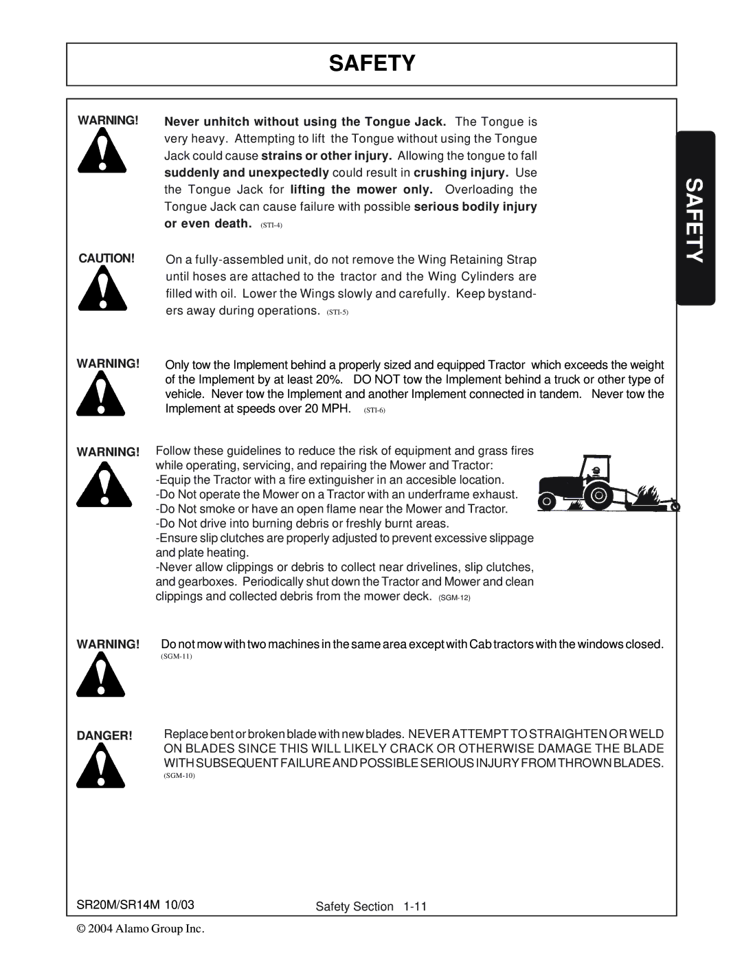 Alamo SR14, SR20 manual Safety 