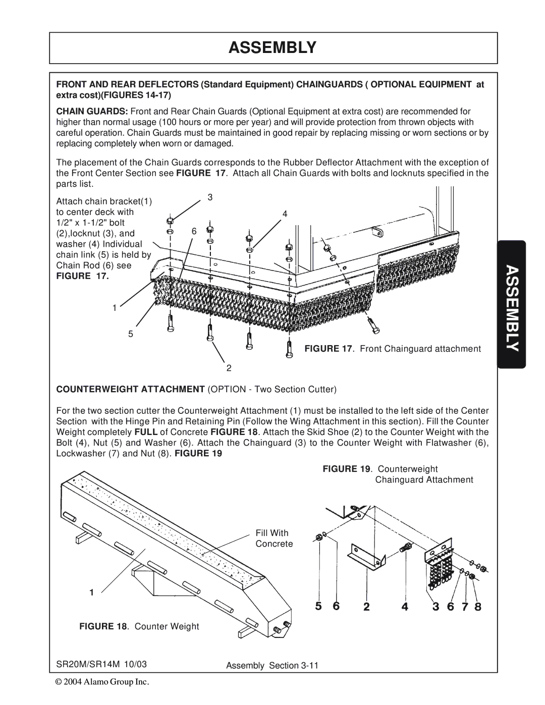 Alamo SR14, SR20 manual Counterweight Chainguard Attachment Fill With Concrete 