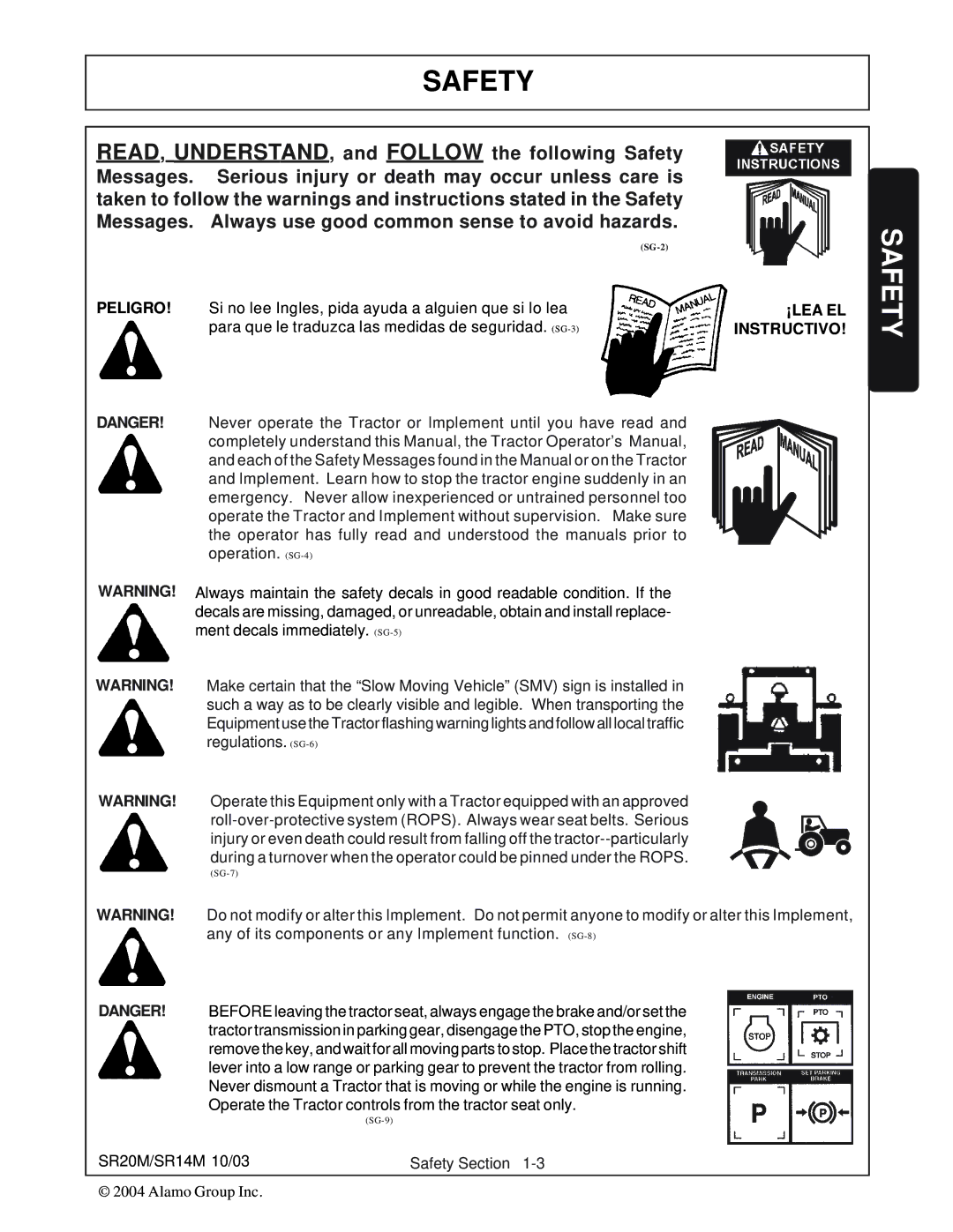 Alamo SR14, SR20 manual Safety, ¡LEA EL Instructivo 