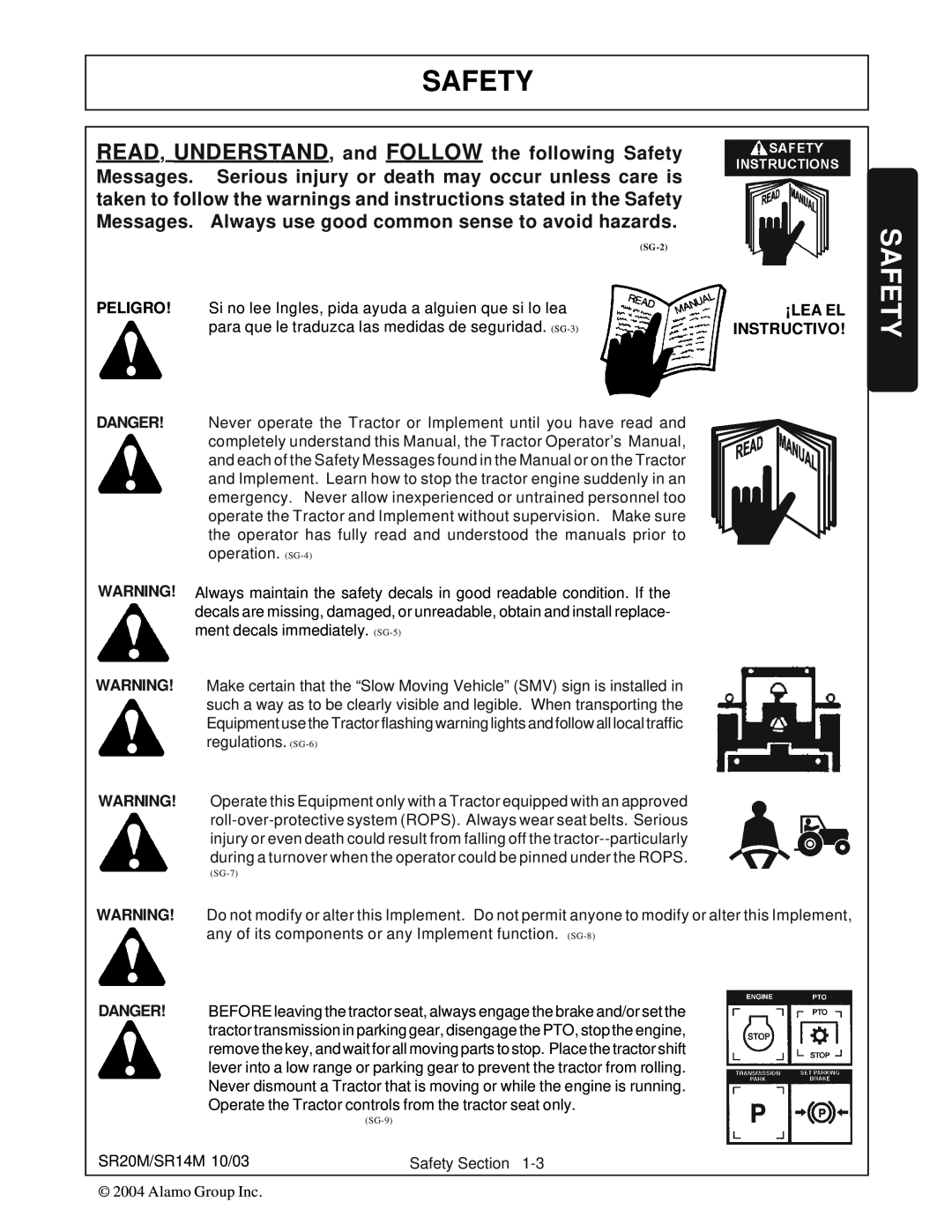 Alamo SR14, SR20 manual Safety, ¡Lea El Instructivo 