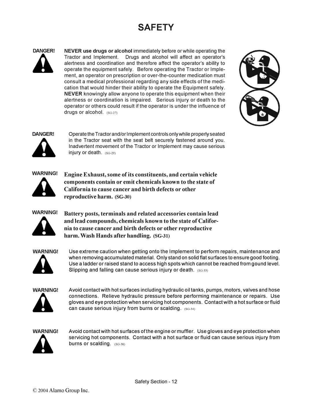 Alamo ST10, ST15 manual Components contain or emit chemicals known to the state 