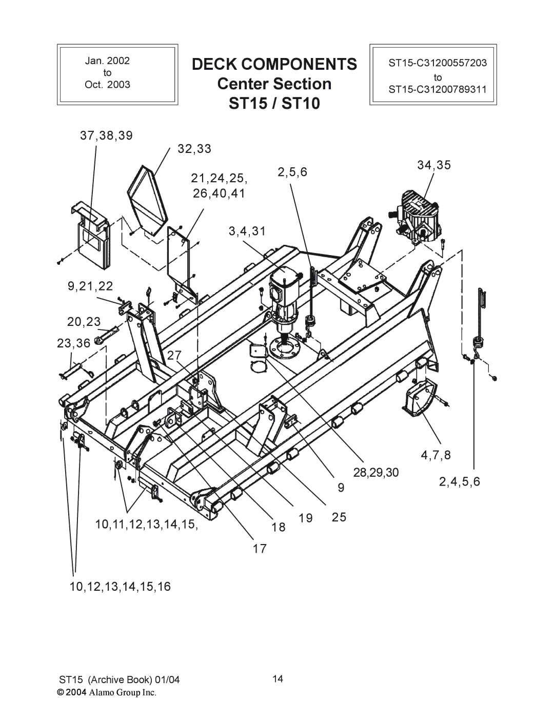 Alamo manual Deck Components, Center Section, ST15 / ST10 