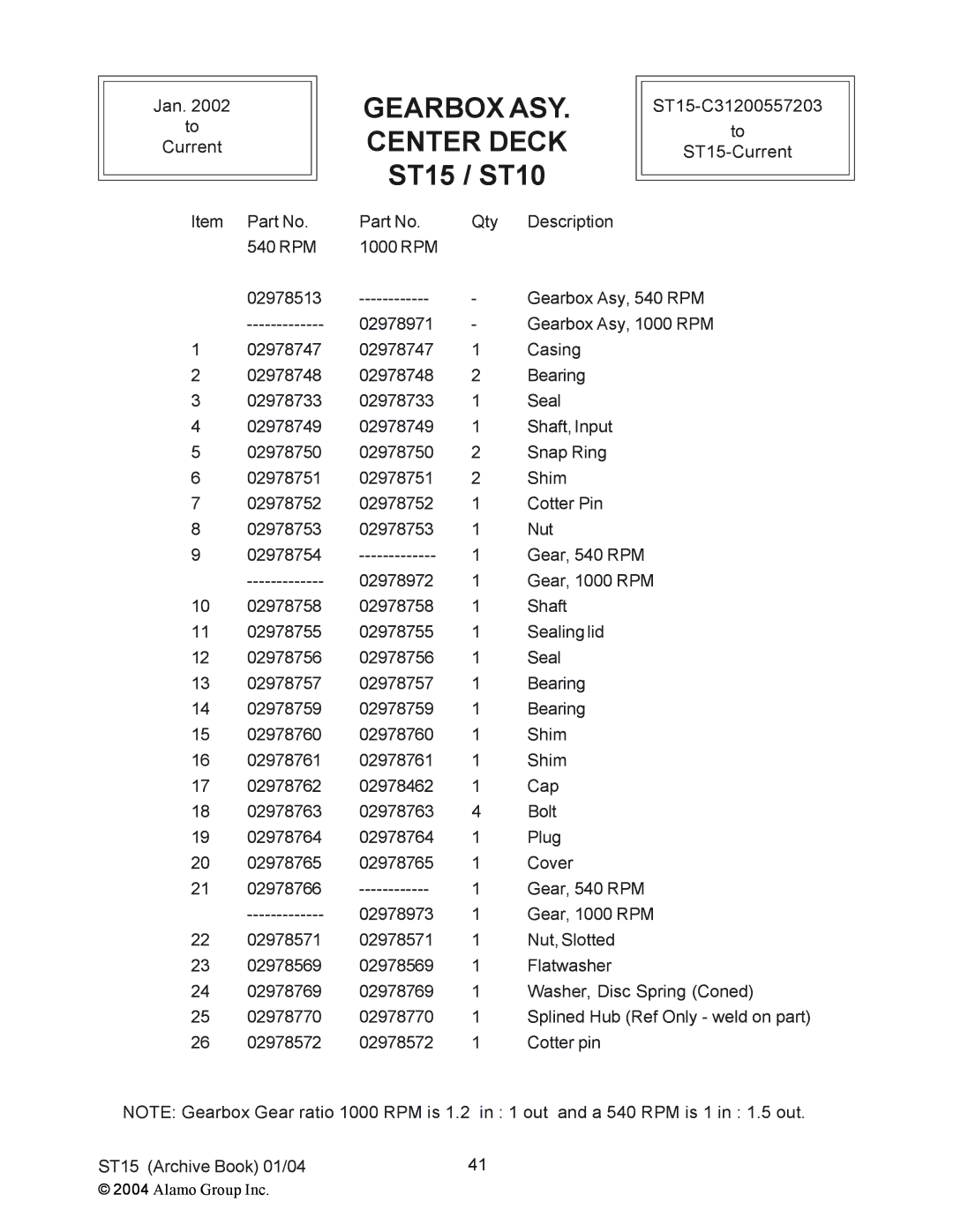 Alamo manual Gearbox ASY. Center Deck ST15 / ST10 