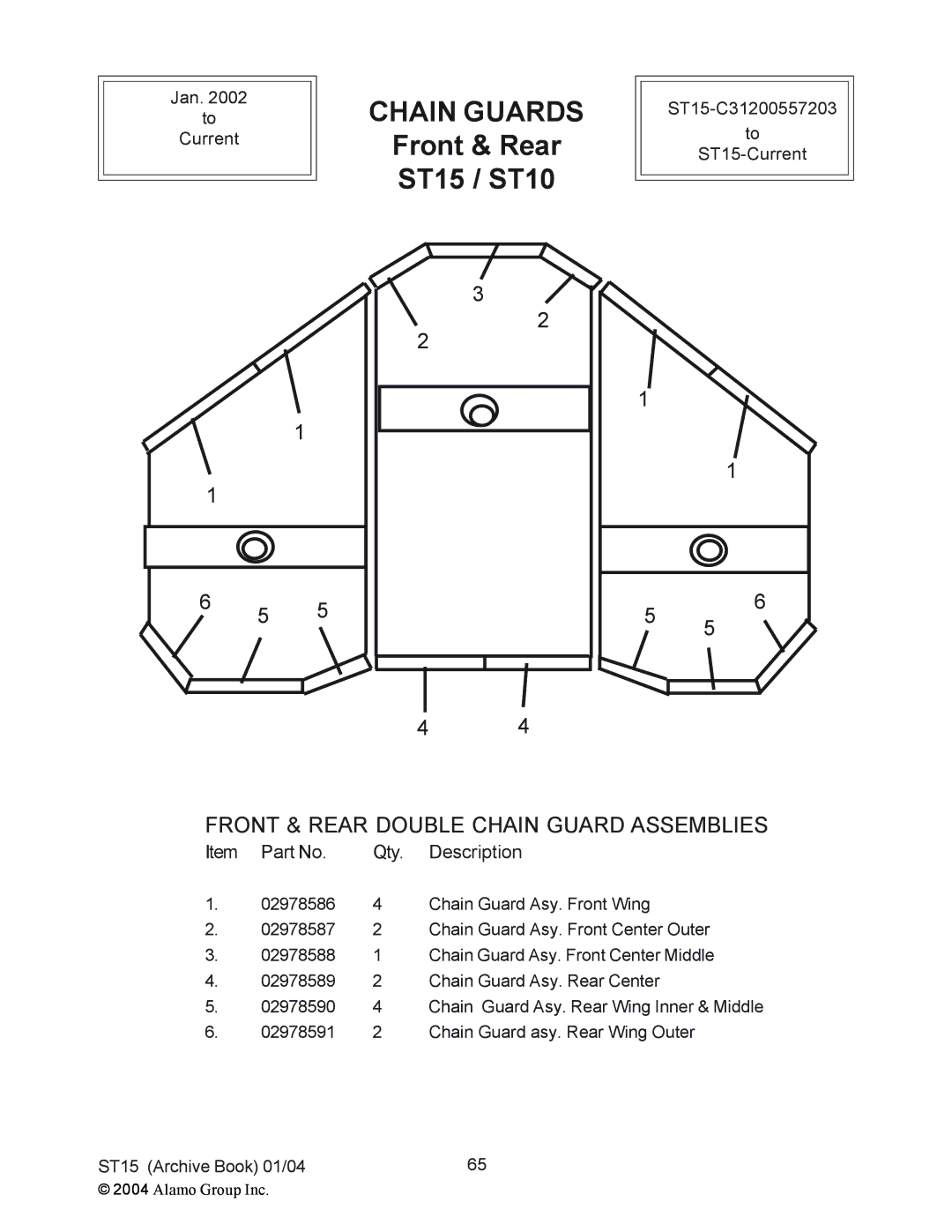 Alamo ST15, ST10 manual Front & Rear Double Chain Guard Assemblies 