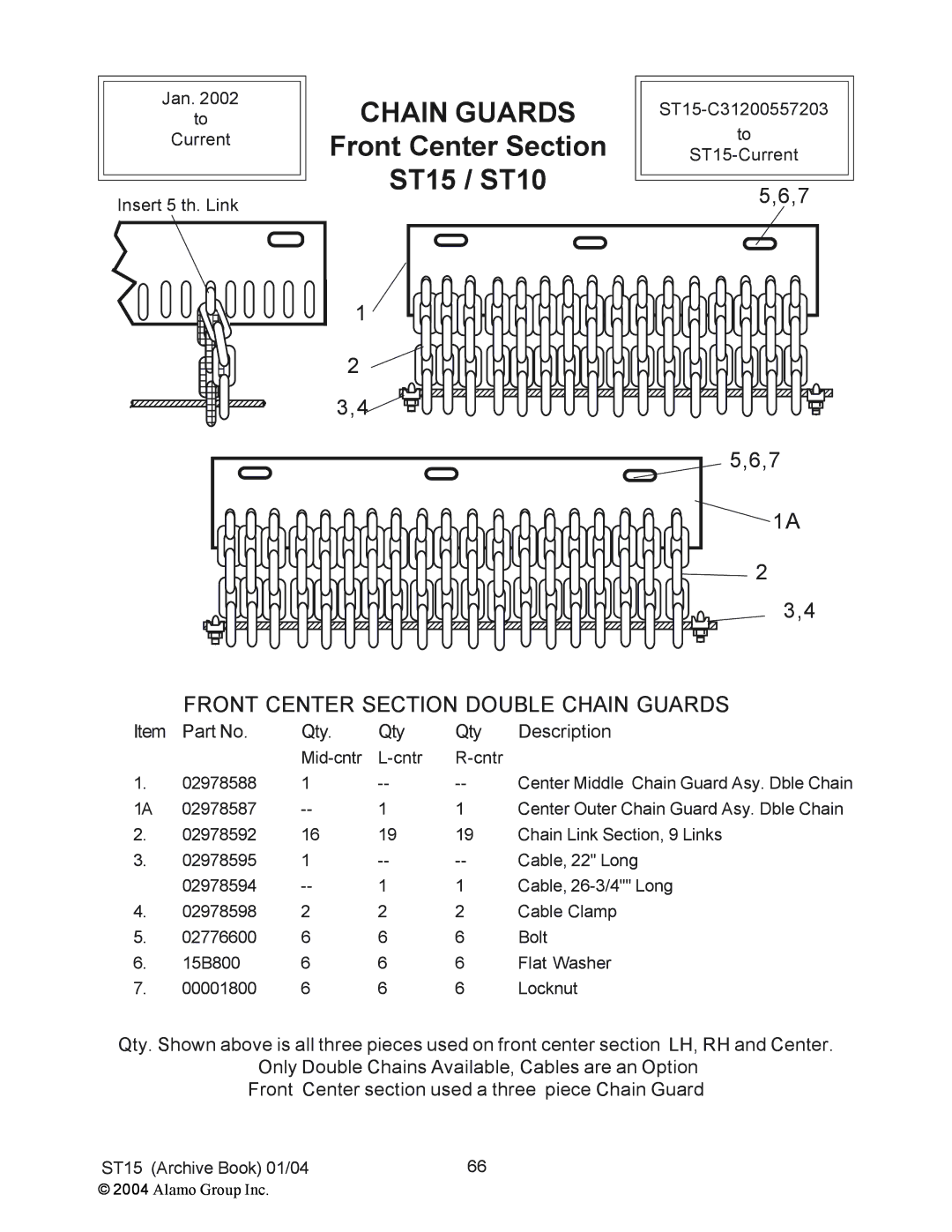 Alamo manual Front Center Section ST15 / ST10, Front Center Section Double Chain Guards 