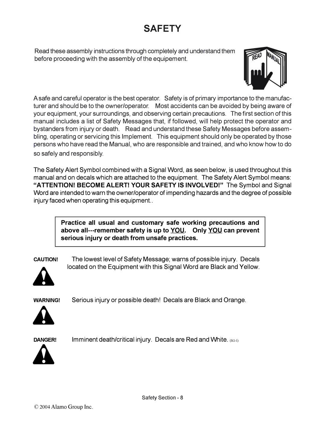 Alamo ST10, ST15 manual Safety 