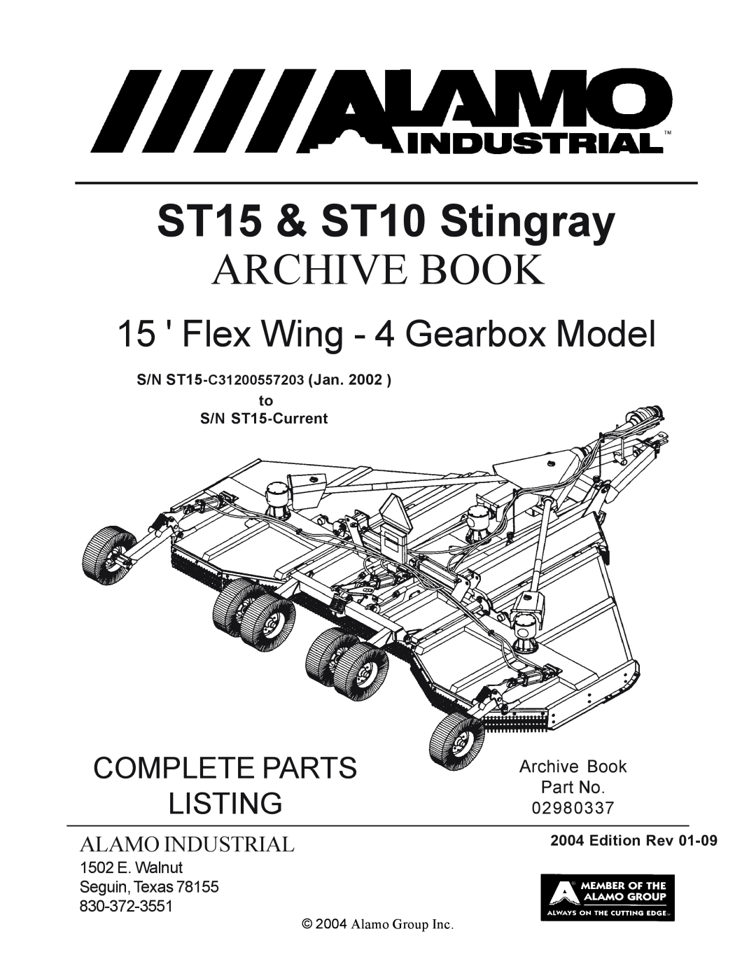 Alamo manual Flex Wing - 4 Gearbox Model, Listing, ST15 & ST10 Stingray, Archive Book, Complete Parts, Alamo Industrial 