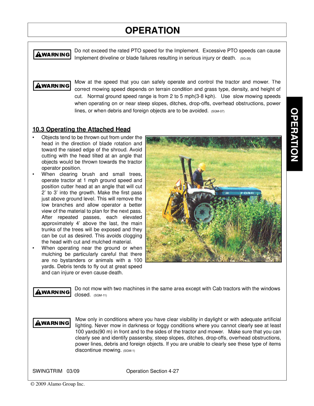 Alamo Swingtrim manual Operating the Attached Head 