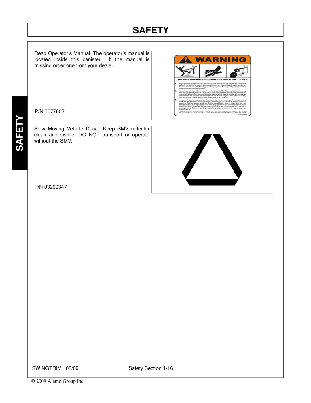 Alamo Swingtrim manual Safety 