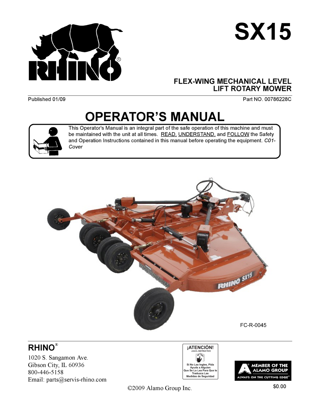 Alamo SX15 manual FLEX-WING Mechanical Level Lift Rotary Mower 