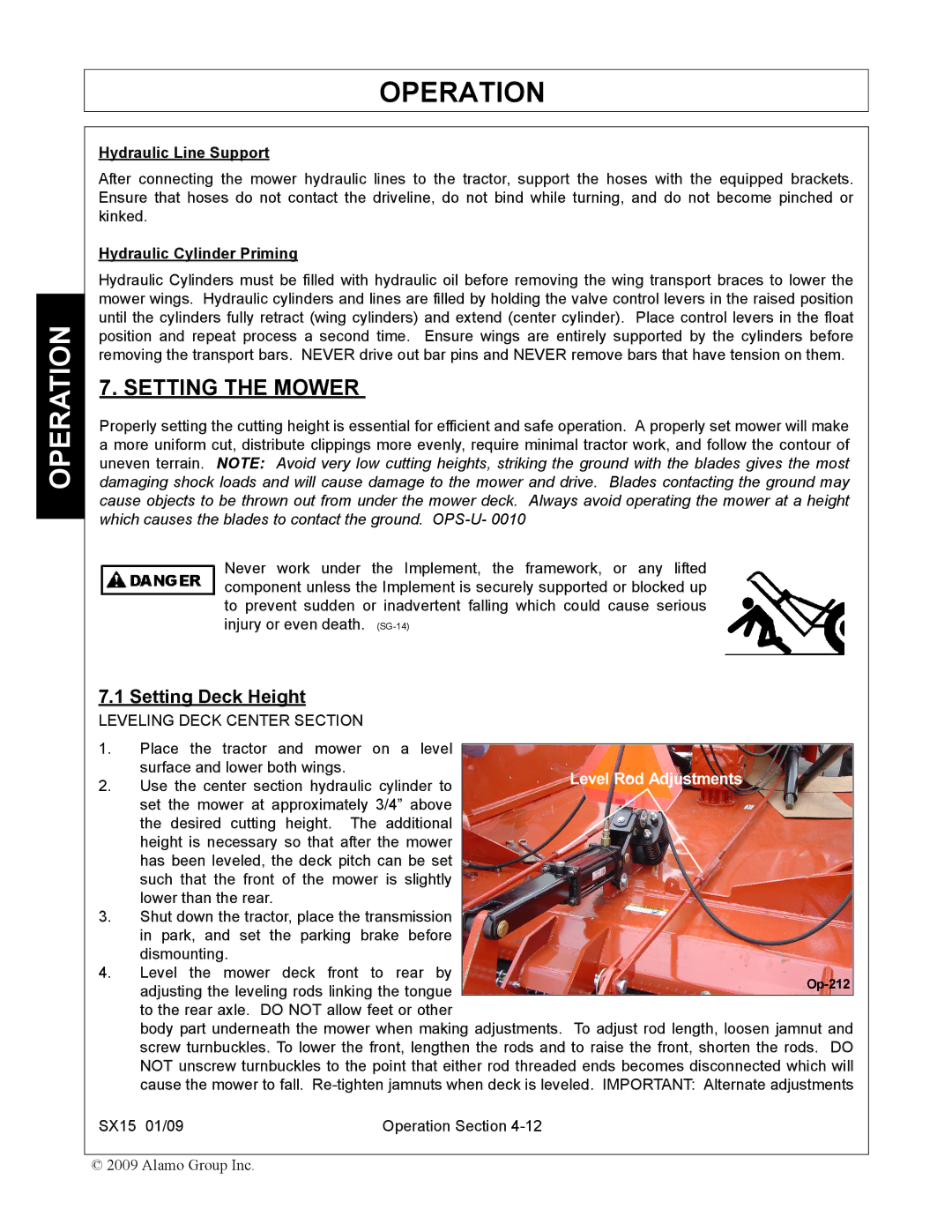 Alamo SX15 manual Setting the Mower, Setting Deck Height 