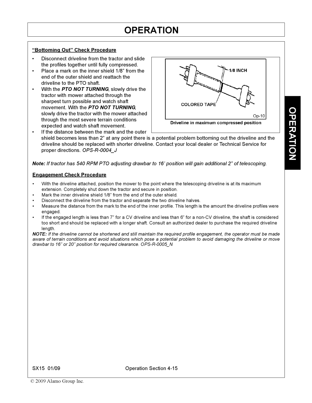 Alamo SX15 manual Bottoming Out Check Procedure 