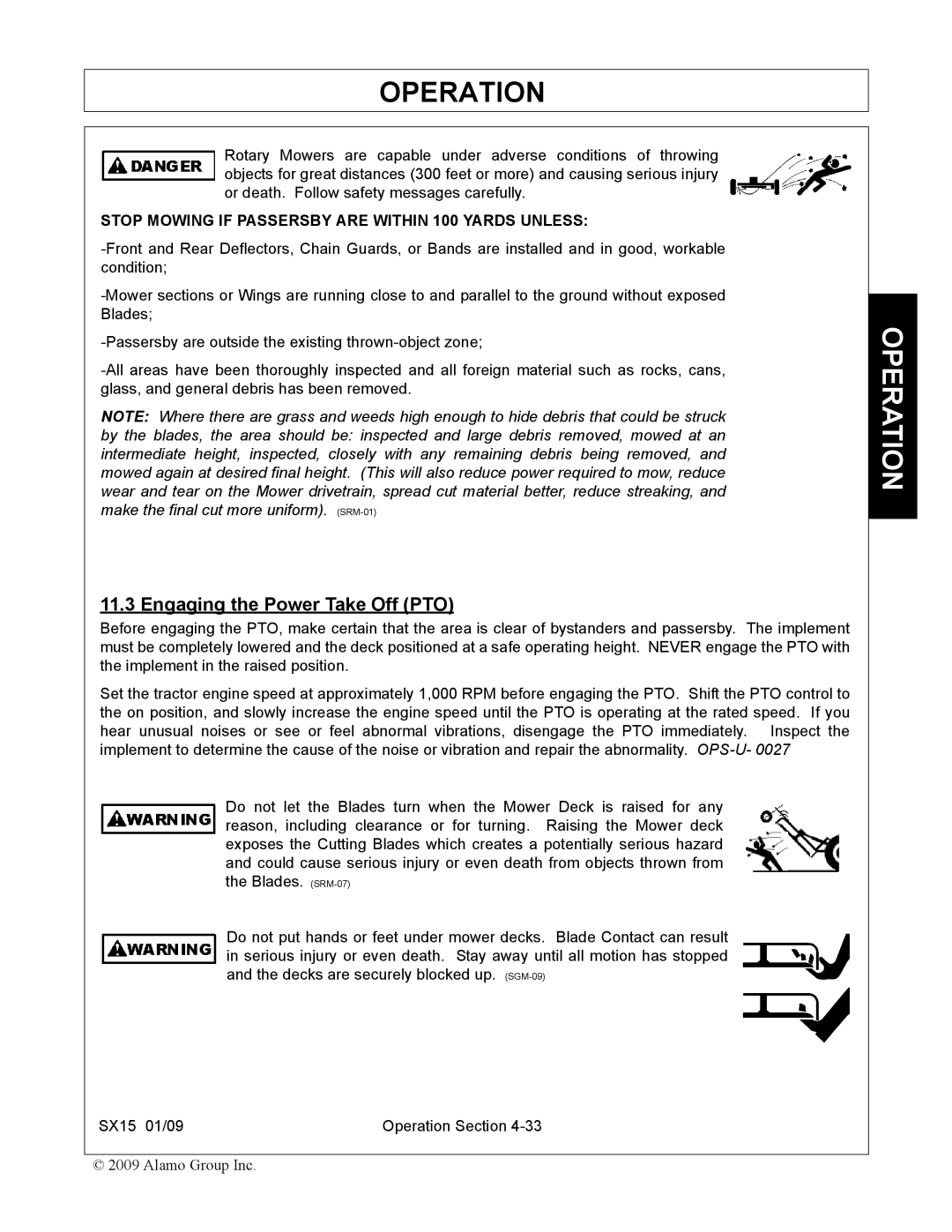 Alamo SX15 manual Engaging the Power Take Off PTO 